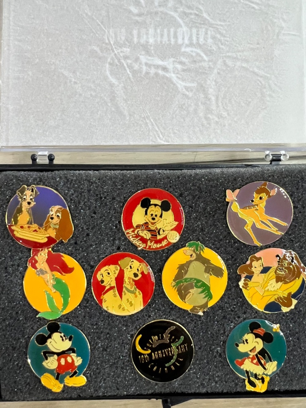 Vintage 1993 Disney Channel 10th Anniversary Boxed Pin Set w/ Original Case